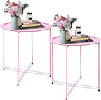 Garden 4 you End Table 2 PCS Metal Side Table Pink Round Folding Tray Cyan Sofa by Garden4you