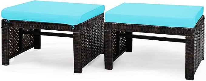 Tangkula 2 Pieces Patio Rattan Ottomans, All Weather Outdoor Footstool Footrest by TANGKULA
