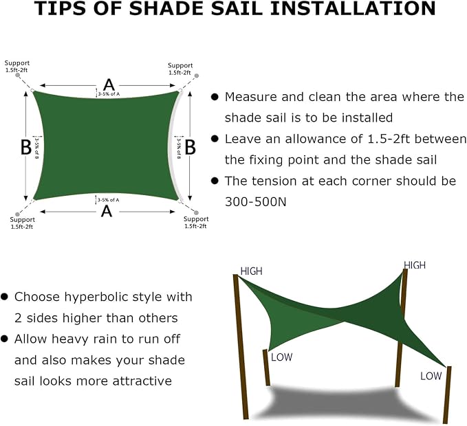 KANAGAWA 21'X24' Dark Green Custom Size Sun Shade Sail Rectangle UV Block - Image 6