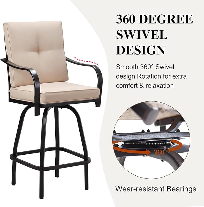Patio Swivel Bar Stools, Outdoor Bar Height Swivel Chairs Set of 4 - Image 4