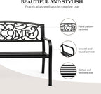 VINGLI Outdoor Bench with PVC Welcome Back Pattern, Rust-Resistant Metal Black - Image 4