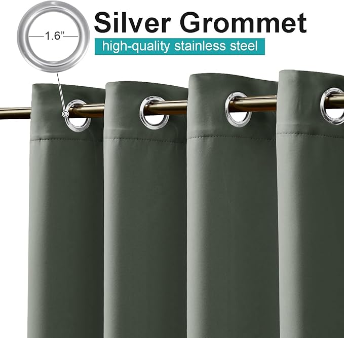 NICETOWN 2 Panels Greyish Green Outdoor Curtains - Image 2