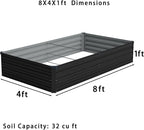 8x4x1ft Galvanized Raised Garden Bed, Outdoor Planter Box Metal Patio Kit - Image 2
