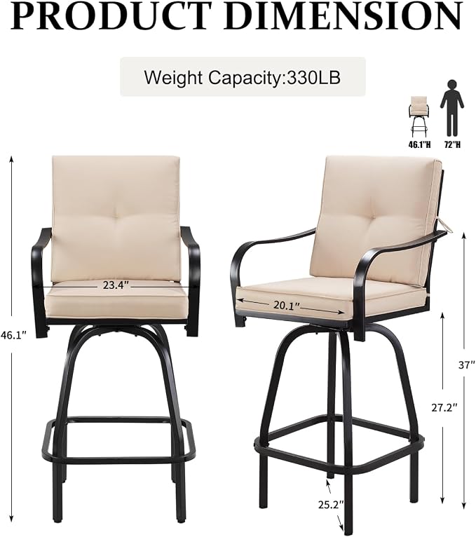 Patio Swivel Bar Stools, Outdoor Bar Height Swivel Chairs Set of 4 - Image 2