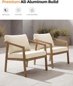 Teak Patio Sofa Chairs Set of 2, Never-Rust Aluminum Outdoor Armchair - Image 5