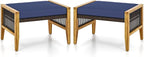 Tangkula Set of 2 Outdoor Ottomans, Patio Acacia Wood Ottomans by TANGKULA