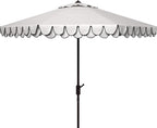 SAFAVIEH 9ft Outdoor Patio Umbrella, Ivory & Navy Trim, Auto Crank Tilt by SAFAVIEH