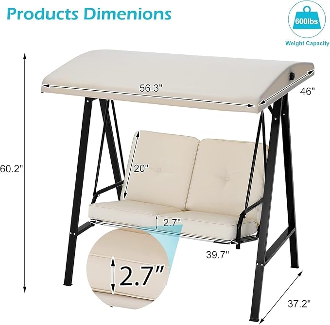 AECOJOY 2-Seat Outdoor Patio Swing Chair - Image 3