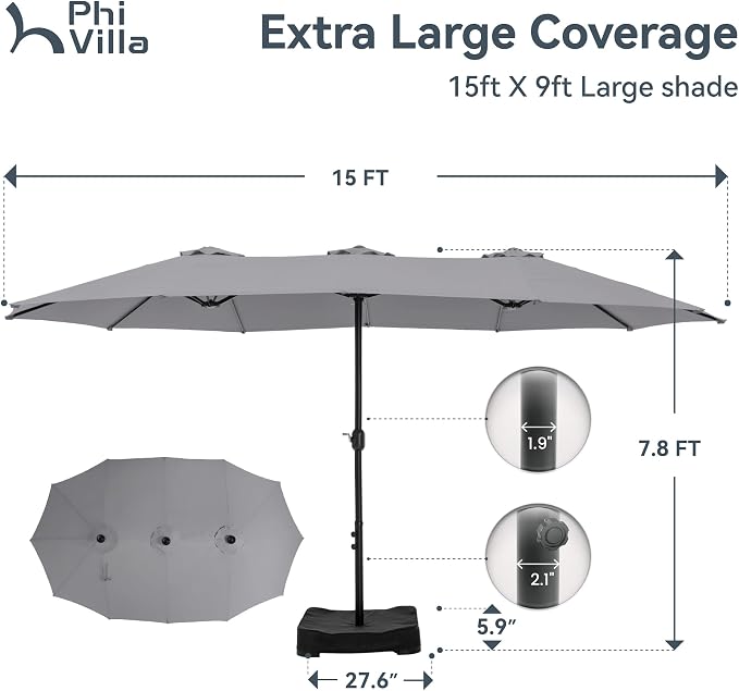 PHI VILLA 15ft Large Patio Umbrellas - Image 6