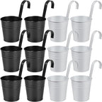 OBTANIM 12 Pack Metal Hanging Flower Pots Railing Planter Outdoor Fence Hanging by OBTANIM