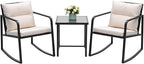 Devoko 3 Piece Rocking Bistro Set Wicker Patio Outdoor Furniture Porch Chairs by DEVOKO