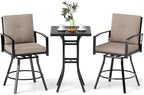 Tangkula 3 Pieces Patio Swivel Bar Set, Outdoor Metal Bar Table and Chairs Set by TANGKULA