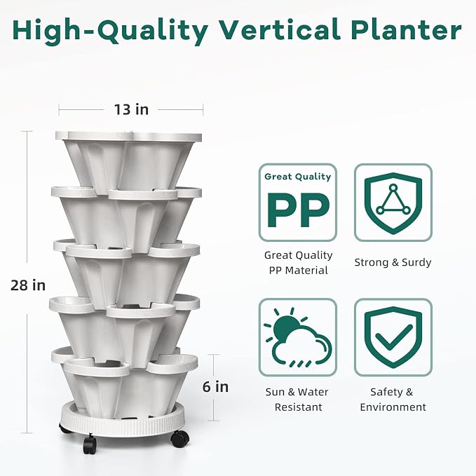 Strawberry Vertical Planter, Stacking Garden Tower, 5 Tiered Stackable Herb - Image 4