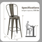 COSTWAY Metal Bar stools Set of 4, - Image 3
