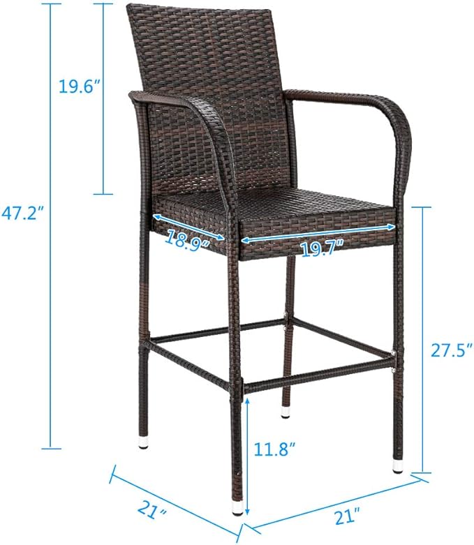 VINGLI Wicker Bar Stools Outdoor Set of 2, Outdoor Bar Height Chairs, Patio - Image 3