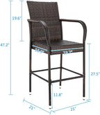 VINGLI Wicker Bar Stools Outdoor Set of 2, Outdoor Bar Height Chairs, Patio - Image 3