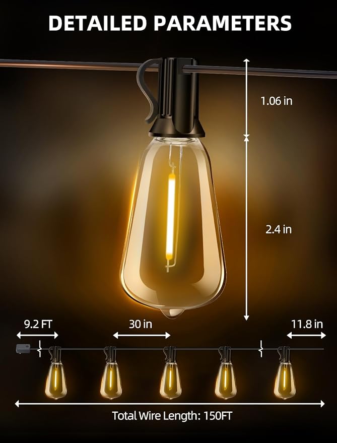 Outdoor Patio String Lights: 150Ft 45M Outside Waterproof Light - Image 9