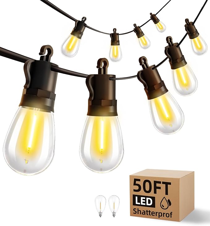 Outdoor String Lights Patio LED Light Outside - 15M 15+1 S14 LED IP65 by Unknown
