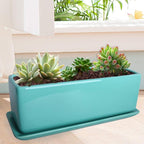 Vencer 12 Inch Rectangular Modern Minimalist Ceramic Succulent Planter Pot - Image 6