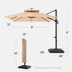 Best Choice Products 9x12ft LED Cantilever Patio Umbrella w/Base Included & - Image 2