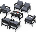 SERWALL HDPE Outdoor Furniture Set, 7 Piece All Weather Wood-Like Outdoor Sofa by SERWALL