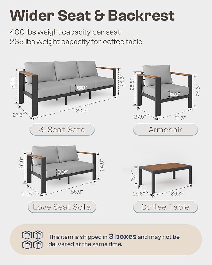 Aluminum Outdoor Patio Furniture, 3 Seats All-Weather Outdoor Patio Sofa - Image 7