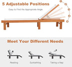 COSTWAY Patio Wood Chaise Lounge Chair, Strong Eucalyptus Wood Frame, - Image 4