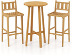 Tangkula 3 Piece Patio Bar Set, Teak Wood Bistro Furniture by TANGKULA