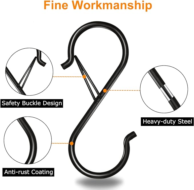 32 Pack S Hooks for Hanging, 3.5 inch Heavy Duty Metal S Hooks - Image 3