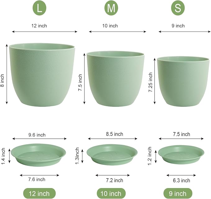 Large Plant Pots 12/10/9 inch, Flower Pots - Image 3