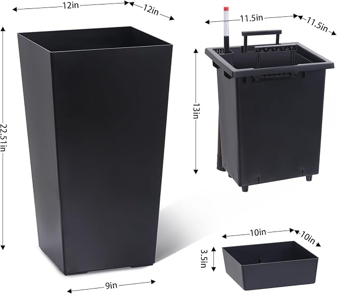 Garvee 22.5" Tall Planters Set of 2, Outdoor＆Indoor Black Planter Pots - Image 4