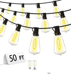 Outdoor Patio String Lights 50ft: ST38 LED Shatterproof Bulbs 3 Modes Button by Vozuji