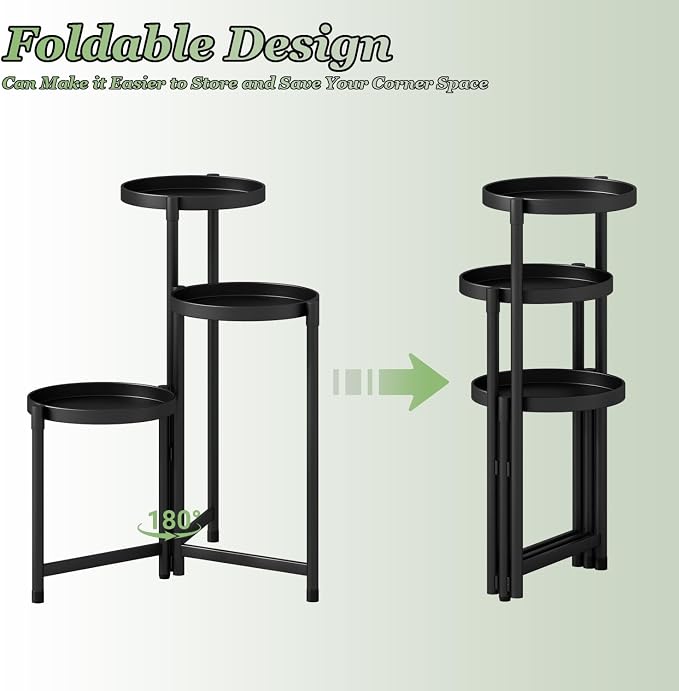 Plant Stand indoor outdoor-3 Tier black Tall Metal Flower Pot Holder 9in Wide - Image 4