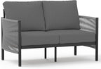 Aluminum Outdoor Patio Couch Loveseat, HDPE Rope Patio Sofa by Oasbira