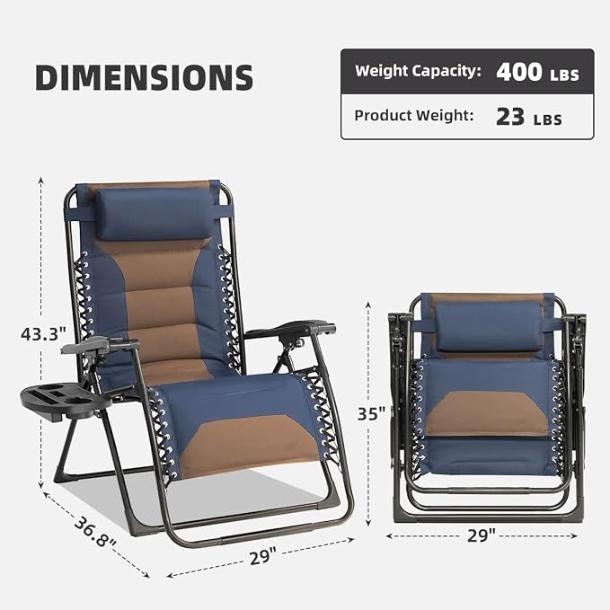 Zero Gravity Chair Set of 2 Oversized Padded Recliner - Image 3