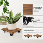 2pack Wood Plant Caddy With Wheels Heavy Duty, 264 Lbs Capacity, Upgraded 12 - Image 2