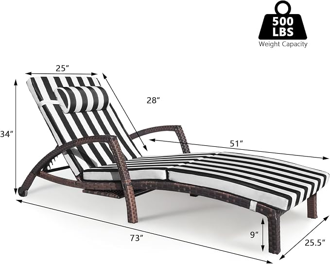 Chaise Lounge Chairs Outdoor Set of 2, Comfy Outside Wicker Patio Pool Lounge - Image 6