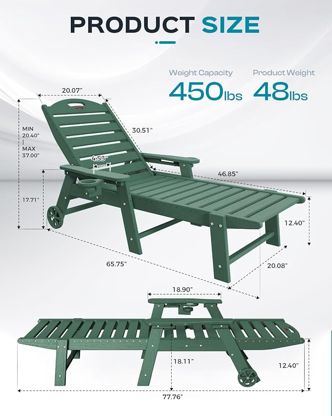 Outdoor Chaise Lounge Chair Set of 2, Patio Lounge Chairs - Image 3