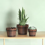 Wooden Bucket Barrel Planters, Rustic Patio Planters Flower Pots - Image 5