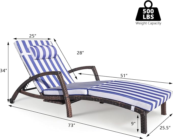 Chaise Lounge Chairs Outdoor Set of 4, Comfy Outside Wicker Patio Pool Lounge - Image 6