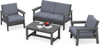 SERWALL 4 Piece HDPE Outdoor Furniture Set, All Weather Wood-Like Outdoor Sofa by SERWALL
