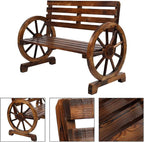 Outvita Wooden Garden Bench, Outdoor Rustic Wagon Wheel Bench - Image 6
