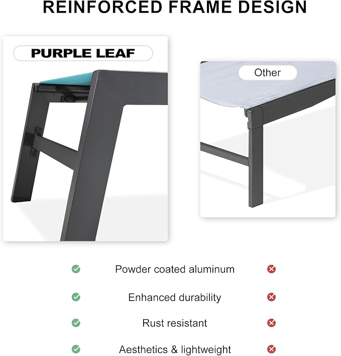 PURPLE LEAF Extra Large Outdoor Chaise Lounge 2 Pieces Aluminum Patio Lounge - Image 4