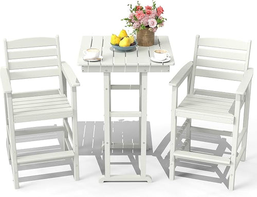 3-Piece Adirondack Bar Table and Chair Set, HDPE All-Weather Bar Height Chairs by NAVINE