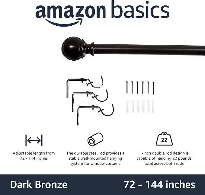 Amazon Basics Adjustable Sturdy Curtain Rod - Image 2