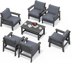 SERWALL HDPE Outdoor Furniture Set, 7 Piece All Weather Wood-Like Outdoor Sofa by SERWALL