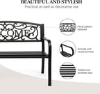 VINGLI Outdoor Bench for Patio Metal Garden Bench w/PVC Back Pattern - Image 4