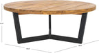 SAFAVIEH Outdoor Collection Leo Natural/Black Solid Wood Round Coffee Table - Image 3