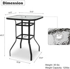 VINGLI Outdoor Bar Table with Umbrella Hole, Modern Black Metal Patio Bar Table - Image 3