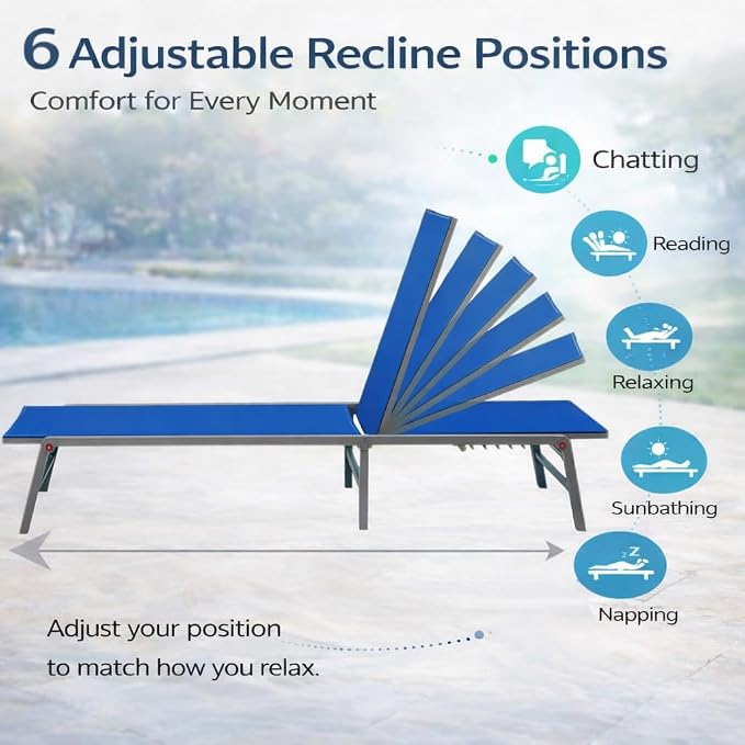 Kozyard 2-Pack Outdoor Lounge Chairs, Foldable Aluminum Frame Patio Chaise - Image 4